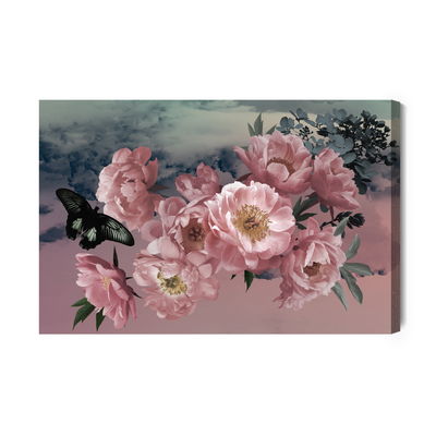 Ljuddämpande tavla - Peonies with a butterfly
