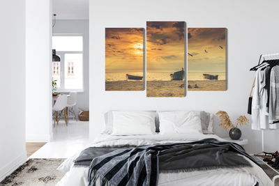 Ljuddämpande tavla - Boats on the beach at sunset