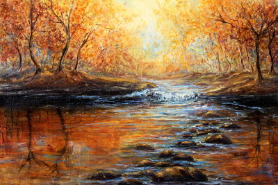 Ljuddämpande tavla - River in the autumn forest