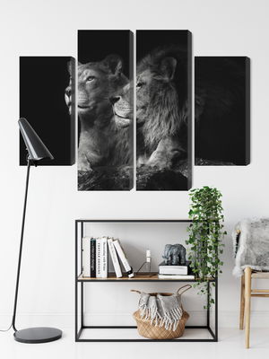 Ljuddämpande tavla - Lion and lioness on a black