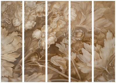 5-delad ljuddämpande rumsavdelare – Carved floral – produktbild från leverantören