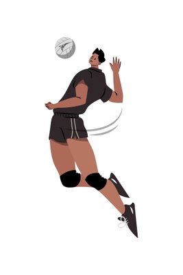 Volleyball player on a white – motivvy. En spelare i svartvit dräkt hoppar efter en volleyboll mot en vit bakgrund.