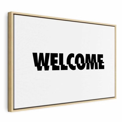 Welcome wide – naturfärgad ram. Ordet WELCOME återges med stora svarta bokstäver mot en vit botten.