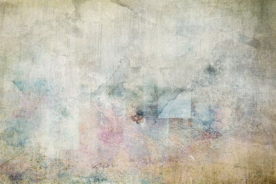 Mystical apparition – motivvy. Bleka blå, rosa och gula färgskiftningar blandas över en ljus, strukturerad bildyta.