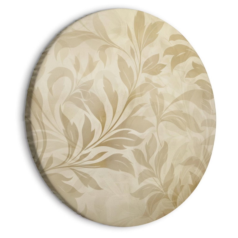 Rund motivvy för Botanical motif: Ljusbeige blad och mjukt böjda stjälkar bildar ett tätt, tonat mönster.