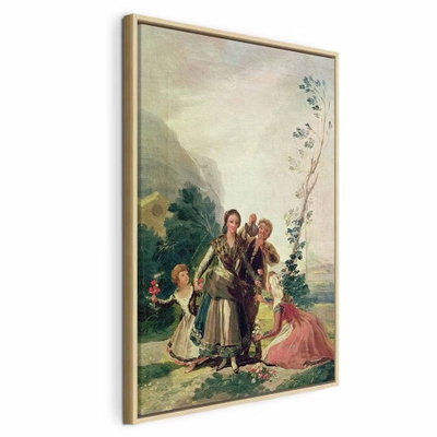 Francisco goya spring or the – naturfärgad ram. Flera personer i historiska kläder samlas vid ett smalt träd i ett ljust, grönskande landskap.
