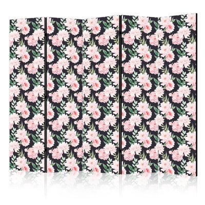 5-delad ljuddämpande rumsavdelare – Peonies - pink – produktbild
