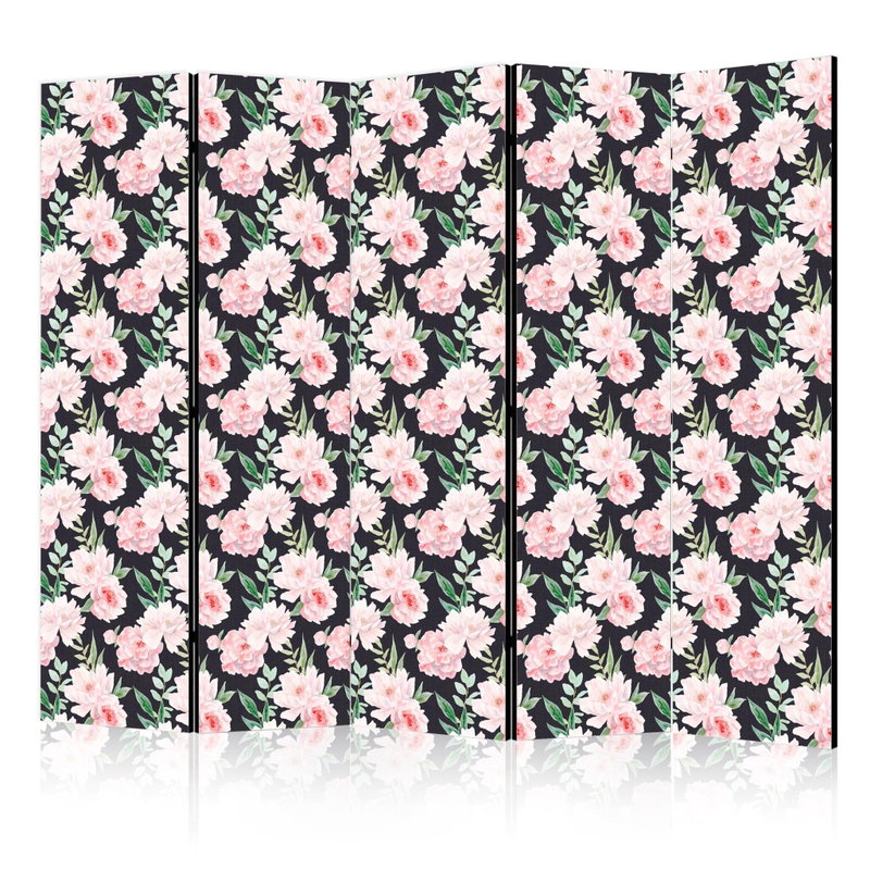 5-delad ljuddämpande rumsavdelare – Peonies - pink – produktbild