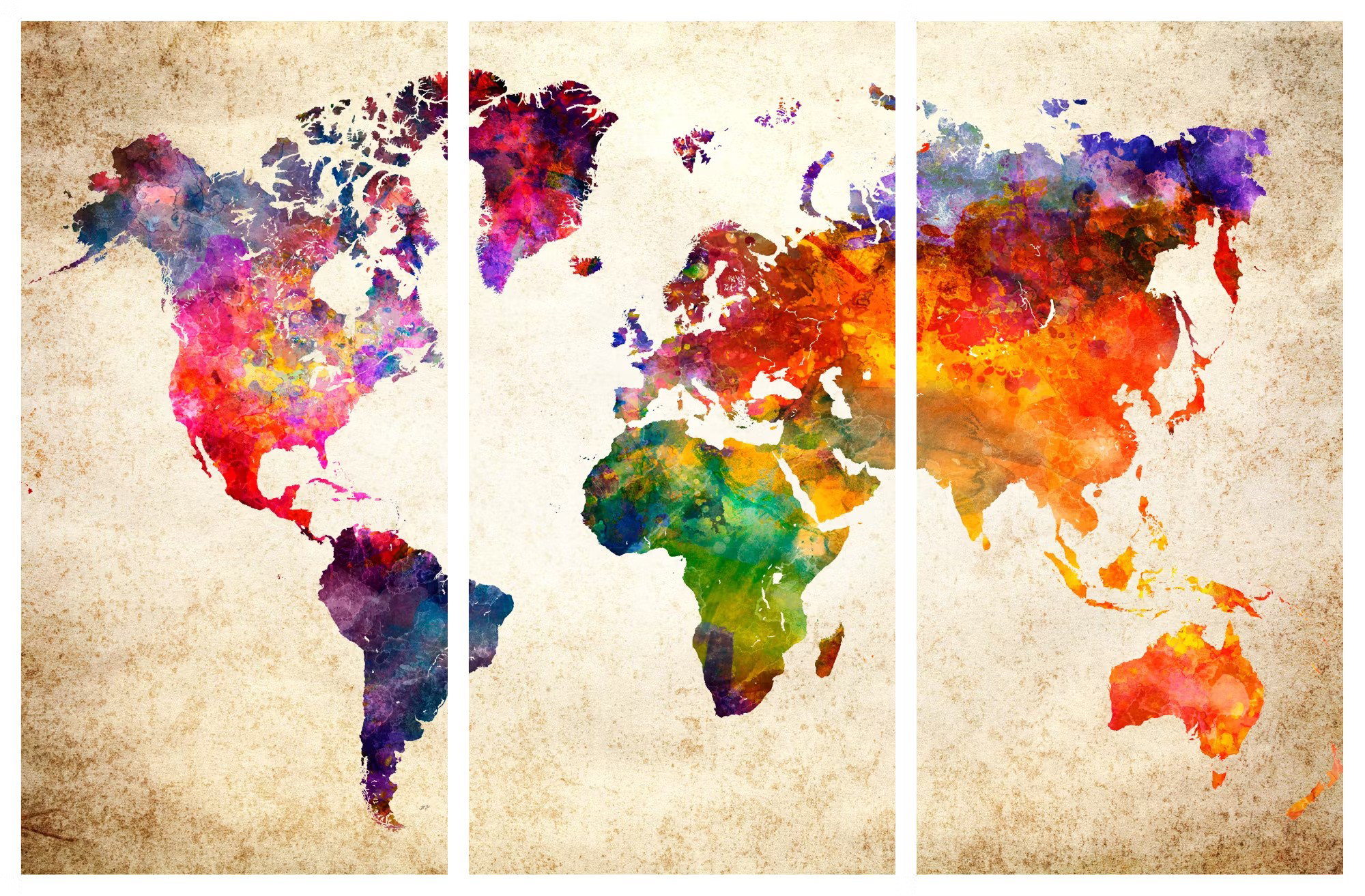 Ljuddämpande anslagstavla i 3 delar - Corkboard map in watercolor (60x40cm)