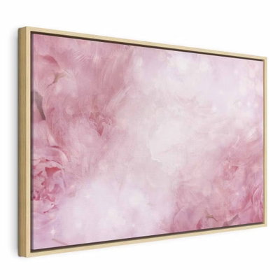 Pink power wide – naturfärgad ram. Ljusrosa och vita färgpartier blandas med mörkare rosenröda skuggor i en mjuk abstrakt komposition.