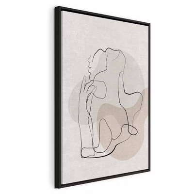 French chic vertical – svart ram. Tunna svarta linjer tecknar sammanhängande ansiktsformer över ljust gråbeige och rundade neutrala fält.