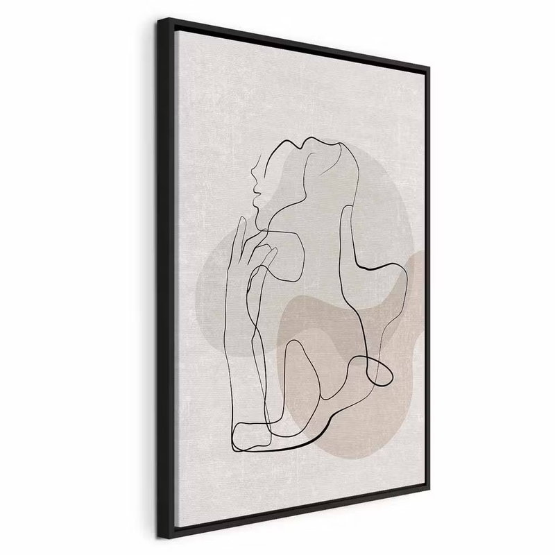 French chic vertical – svart ram. Tunna svarta linjer tecknar sammanhängande ansiktsformer över ljust gråbeige och rundade neutrala fält.
