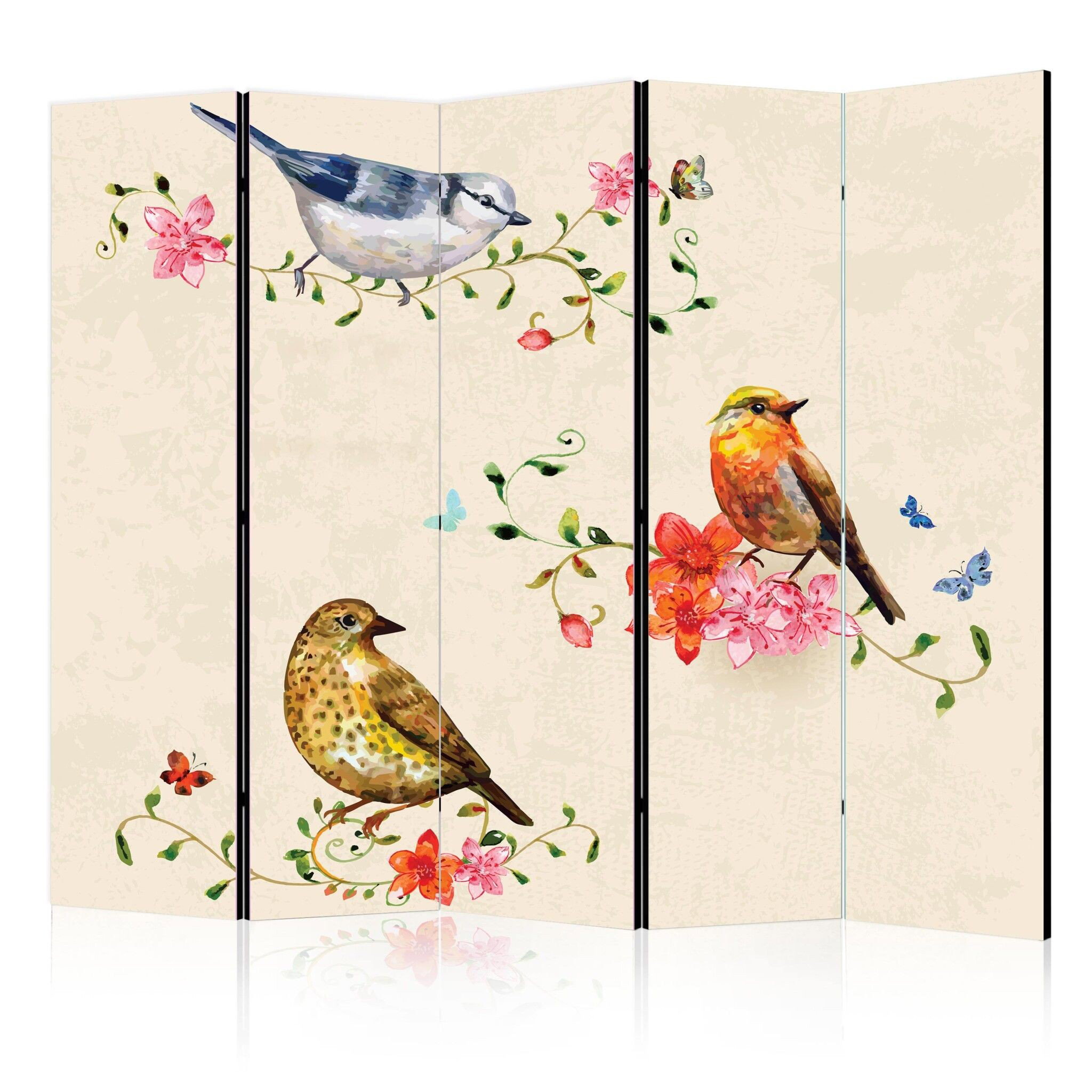 5-delad ljuddämpande rumsavdelare – Bird song (225x172cm)
