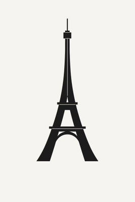 Eiffel tower simple graphics – motivvy. En tydlig svart silhuett av Eiffeltornet står ensam mot en varmvit, avskalad bakgrund.