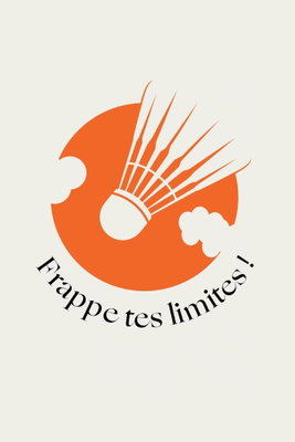 Badminton shuttlecock on an – motivvy. En vit badmintonboll bryter in i en orange rund form ovan böjd svart text på en ljus botten.
