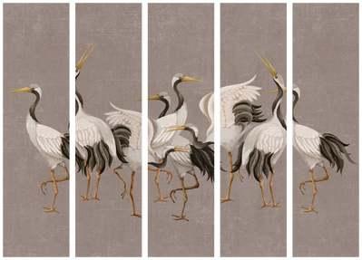 5-delad ljuddämpande rumsavdelare – Cranes dancing – produktbild från leverantören