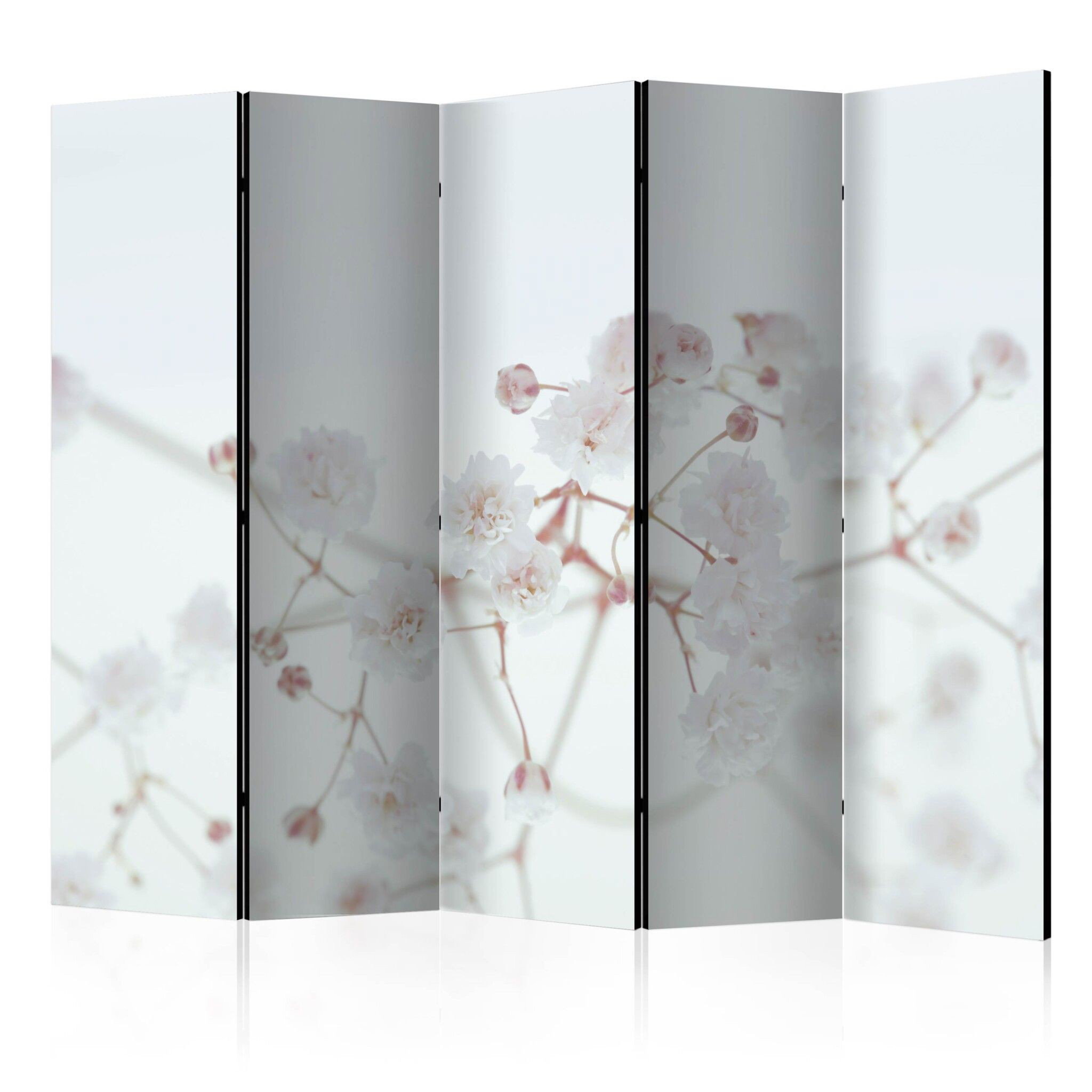 5-delad ljuddämpande rumsavdelare – White flowers (225x172cm)