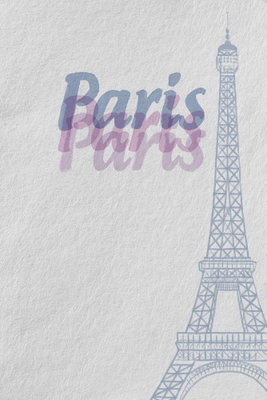 Paris in watercolours – motivvy. Eiffeltornet tecknas i blågrått tillsammans med ordet Paris i mjuka blå och violetta toner.