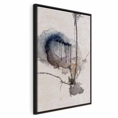Watercolor stained glass – svart ram. Svarta och mörkblå linjer delar upp grå och beige färgfält i en akvarelliknande komposition.