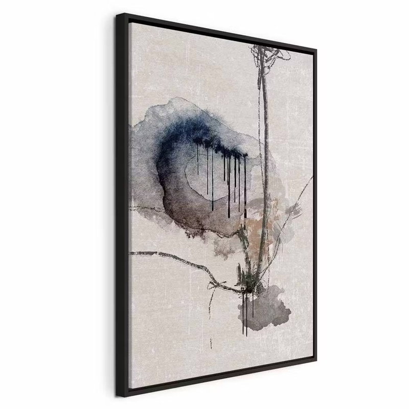Watercolor stained glass – svart ram. Svarta och mörkblå linjer delar upp grå och beige färgfält i en akvarelliknande komposition.