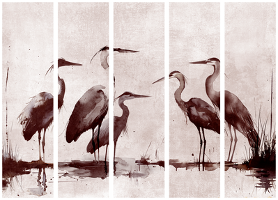 5-delad ljuddämpande rumsavdelare – Herons painted – produktbild från leverantören