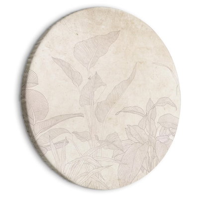 Rund motivvy för Muted exotic greenery: Tunna bladkonturer växer fram över en varm, ljus bakgrund.