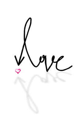 This is love vertical – motivvy. Handskriftsliknande svart typografi och ett rosa hjärta bildar ett enkelt textmotiv på vit botten.