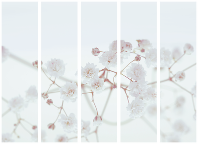 5-delad ljuddämpande rumsavdelare – White flowers – produktbild från leverantören