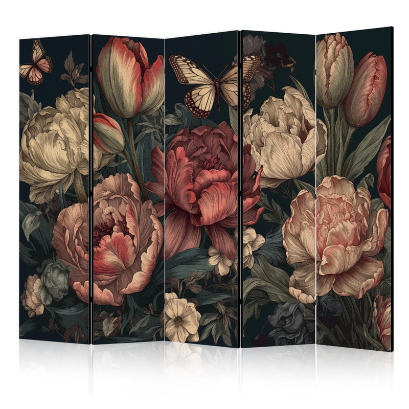 5-delad ljuddämpande rumsavdelare – Floral – produktbild
