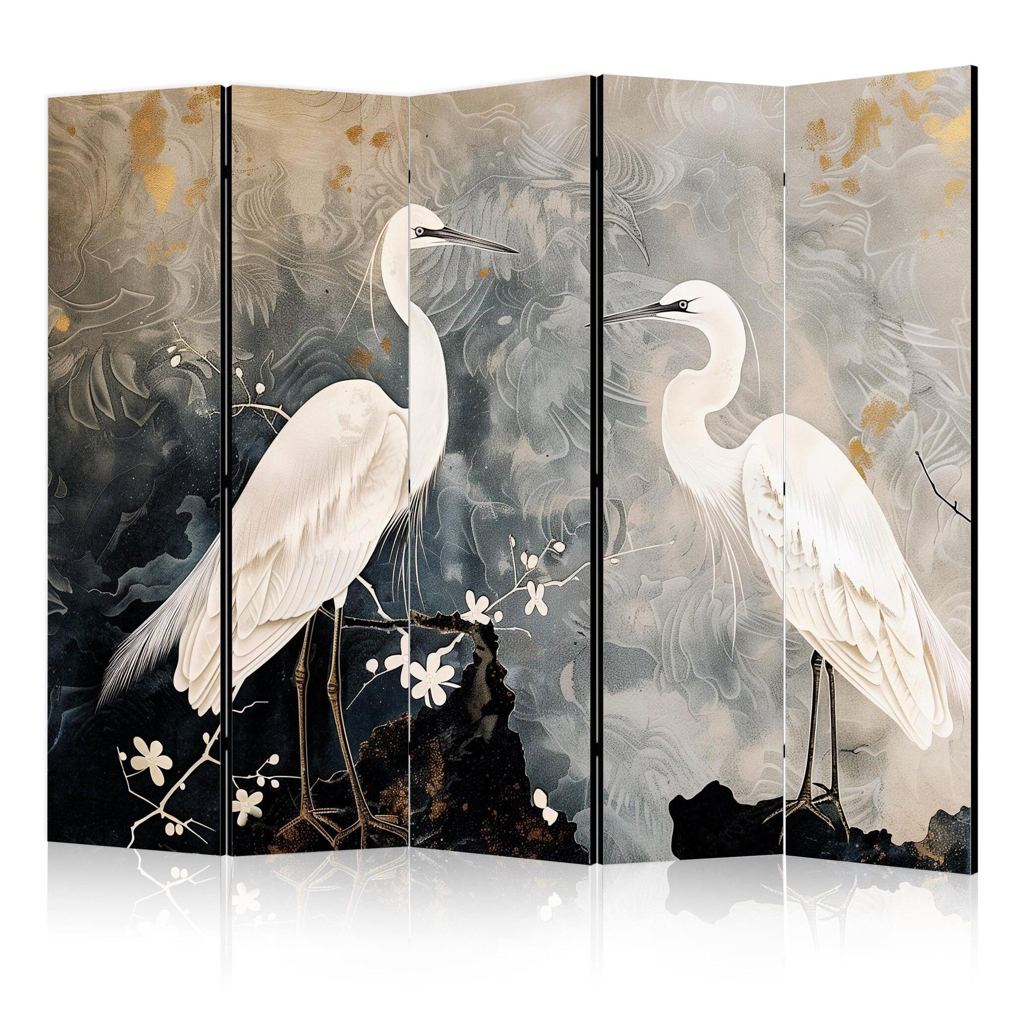 5-delad ljuddämpande rumsavdelare – Herons and (225x172cm)