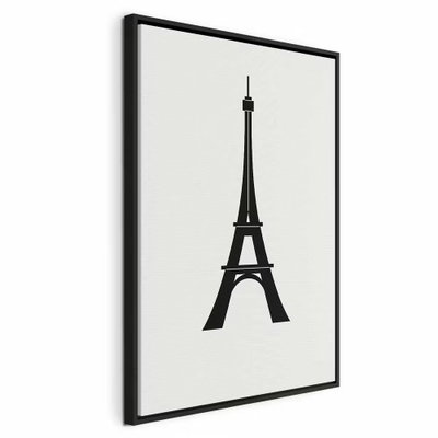 Eiffel tower simple graphics – svart ram. En tydlig svart silhuett av Eiffeltornet står ensam mot en varmvit, avskalad bakgrund.