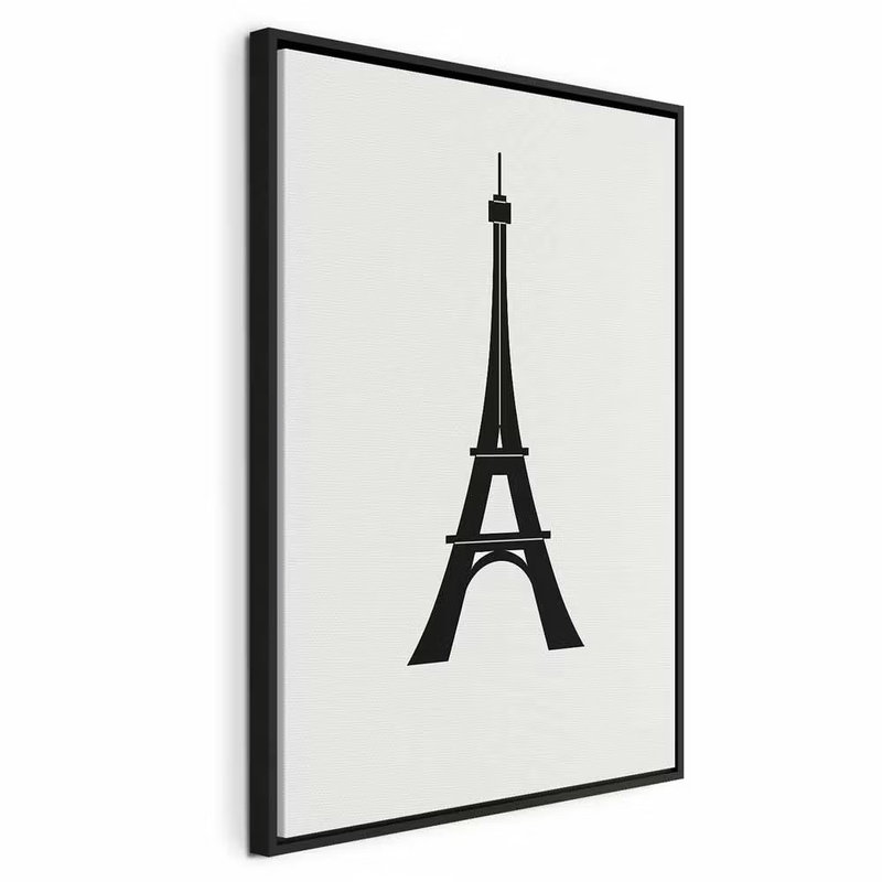 Eiffel tower simple graphics – svart ram. En tydlig svart silhuett av Eiffeltornet står ensam mot en varmvit, avskalad bakgrund.