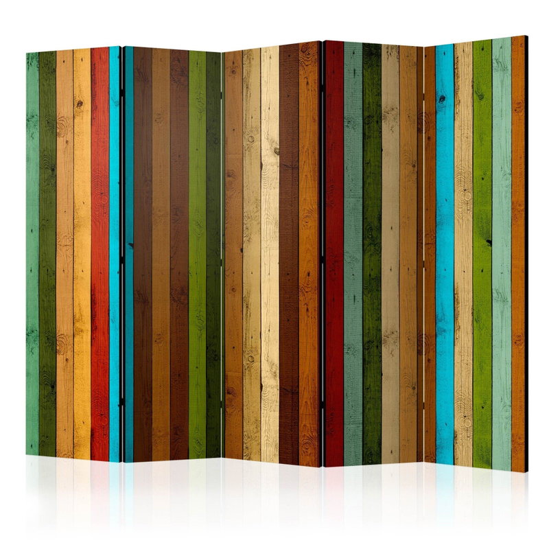 5-delad ljuddämpande rumsavdelare – Wooden rainbow – produktbild