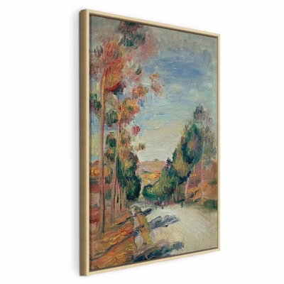 Pierre auguste renoir – naturfärgad ram. En ljus väg leder mellan träd i en målning med mjuka gröna, rosa och blå färgpartier.