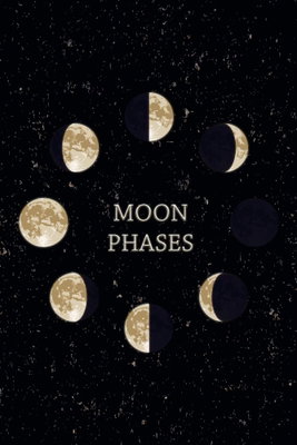 Lunar cycle vertical – motivvy. Små gyllene och mörka månfaser bildar en cirkel kring ljus typografi mot en stjärnprickig svart botten.