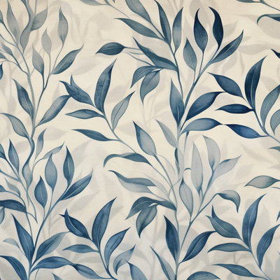 Kvadratisk motivförlaga för Leaves in blue colors: Smala blå blad och tunna stjälkar slingrar sig över en varm, ljus bakgrund.