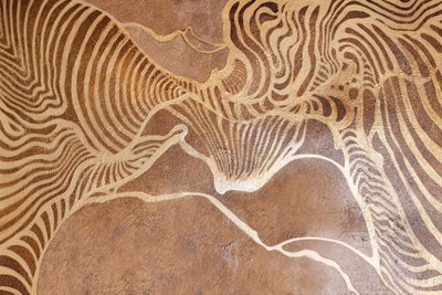 Labyrinth of nature wide – motivvy. Täta beige linjer bildar ett organiskt, böljande mönster över en varm brun bakgrund.