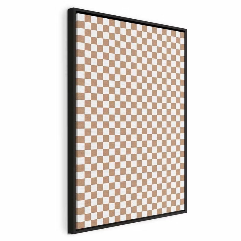 Checkerboard pattern brown – svart ram. Små jämnstora vita och ljusbruna rutor bildar ett tätt och regelbundet schackmönster.