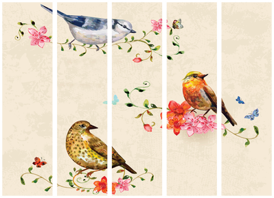 5-delad ljuddämpande rumsavdelare – Bird song – produktbild från leverantören