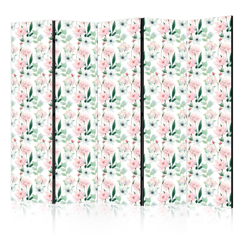 5-delad ljuddämpande rumsavdelare – Peonies - pink – produktbild