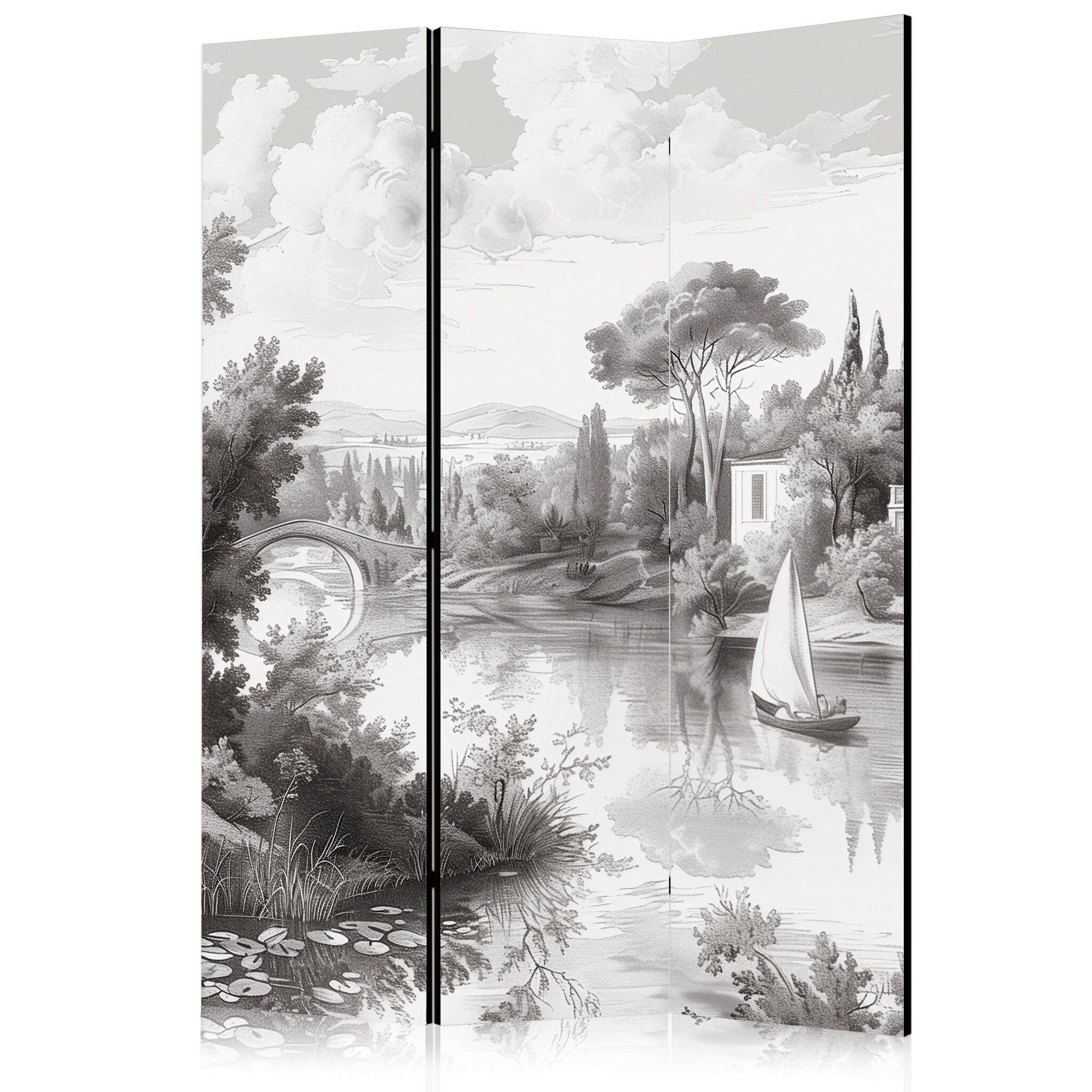 3-delad ljuddämpande rumsavdelare – Black White (135x172cm)