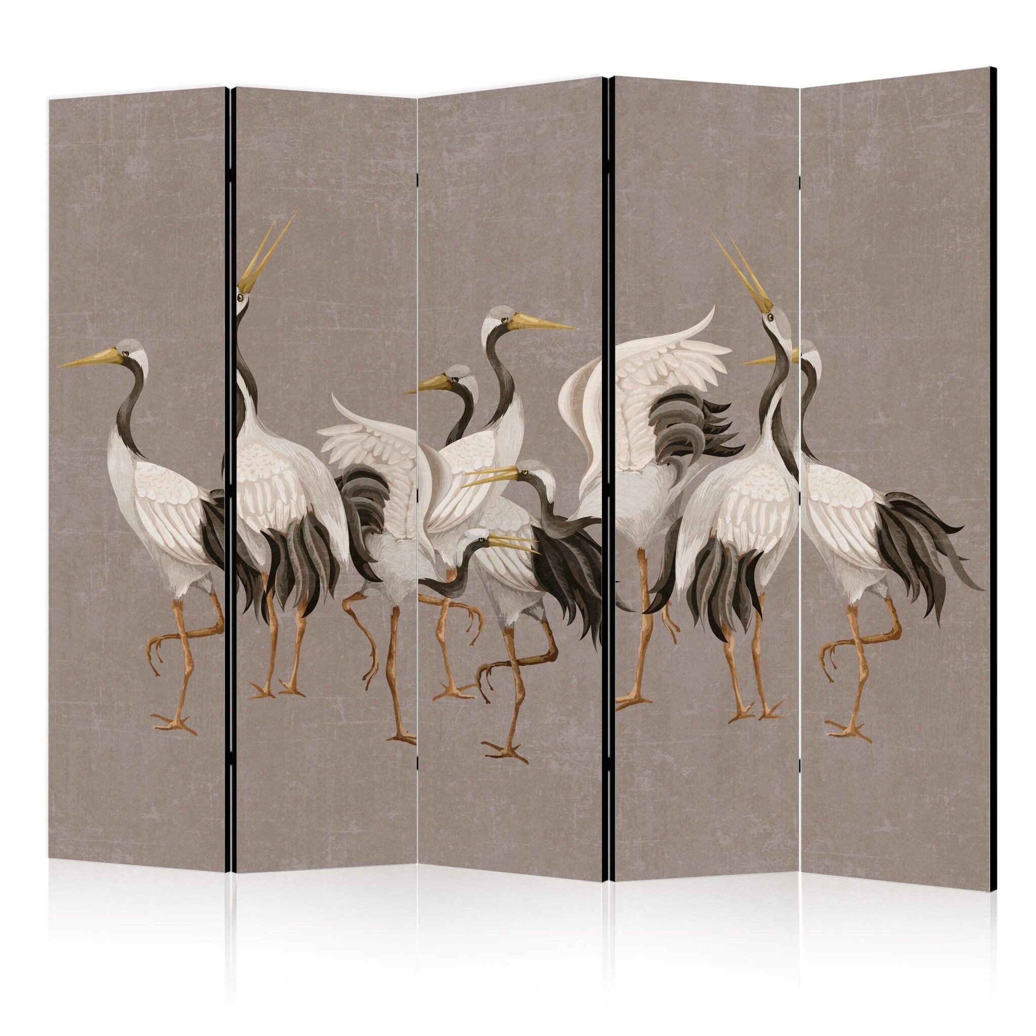 5-delad ljuddämpande rumsavdelare – Cranes dancing (225x172cm)