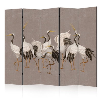 5-delad ljuddämpande rumsavdelare – Cranes dancing – produktbild