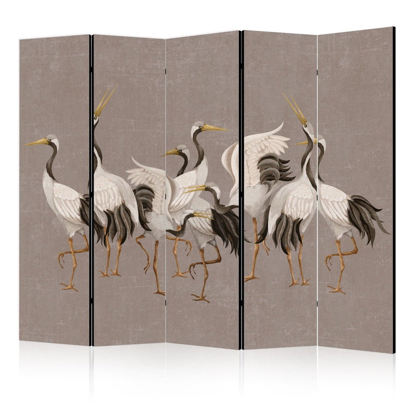 5-delad ljuddämpande rumsavdelare – Cranes dancing – produktbild