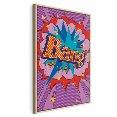 Comic street art colorful – naturfärgad ram. Ordet Bang! ligger mitt i en färgstark explosion av stjärnor, prickar och vinklar i rosa, gult, blått och orange.