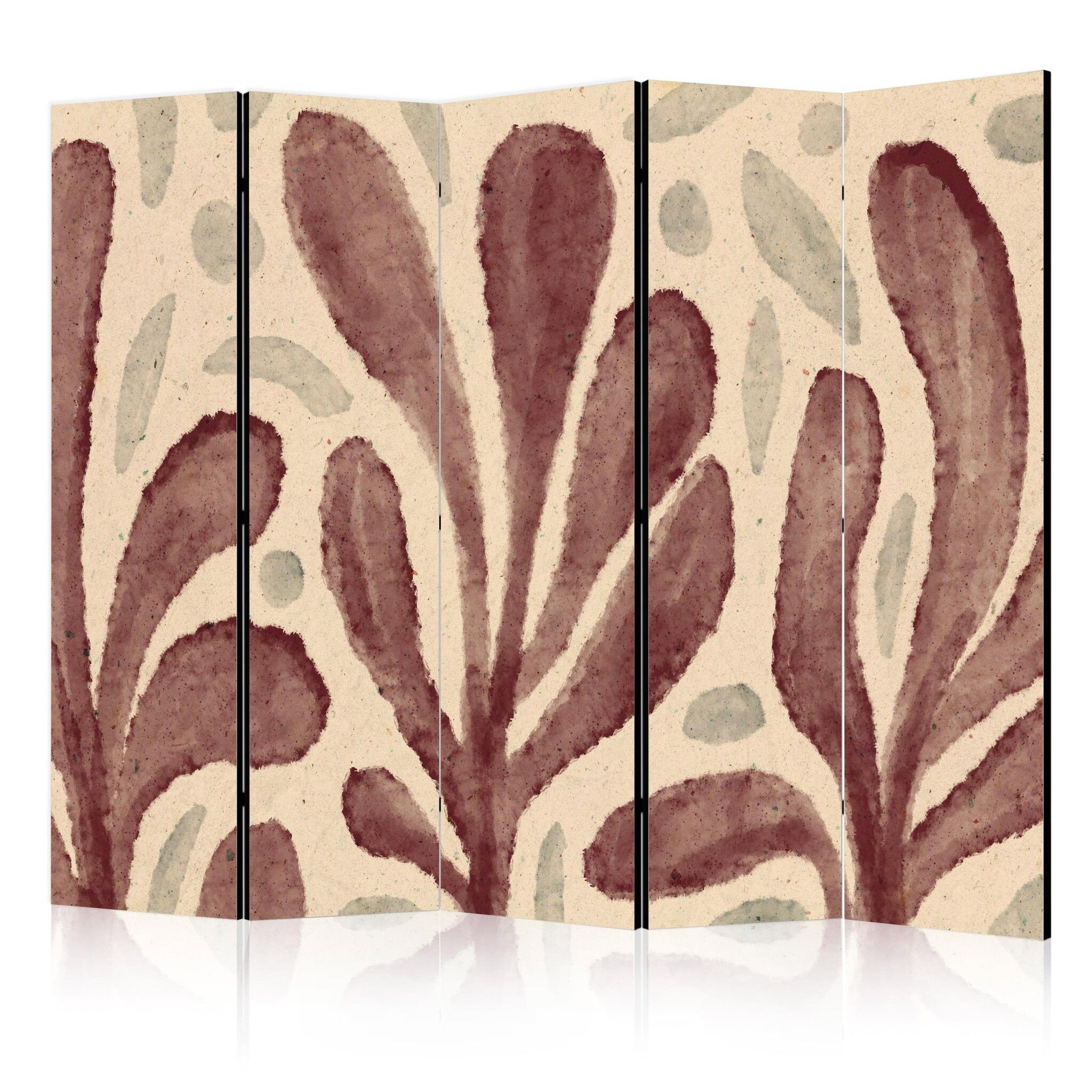 5-delad ljuddämpande rumsavdelare – Waving leaves (225x172cm)