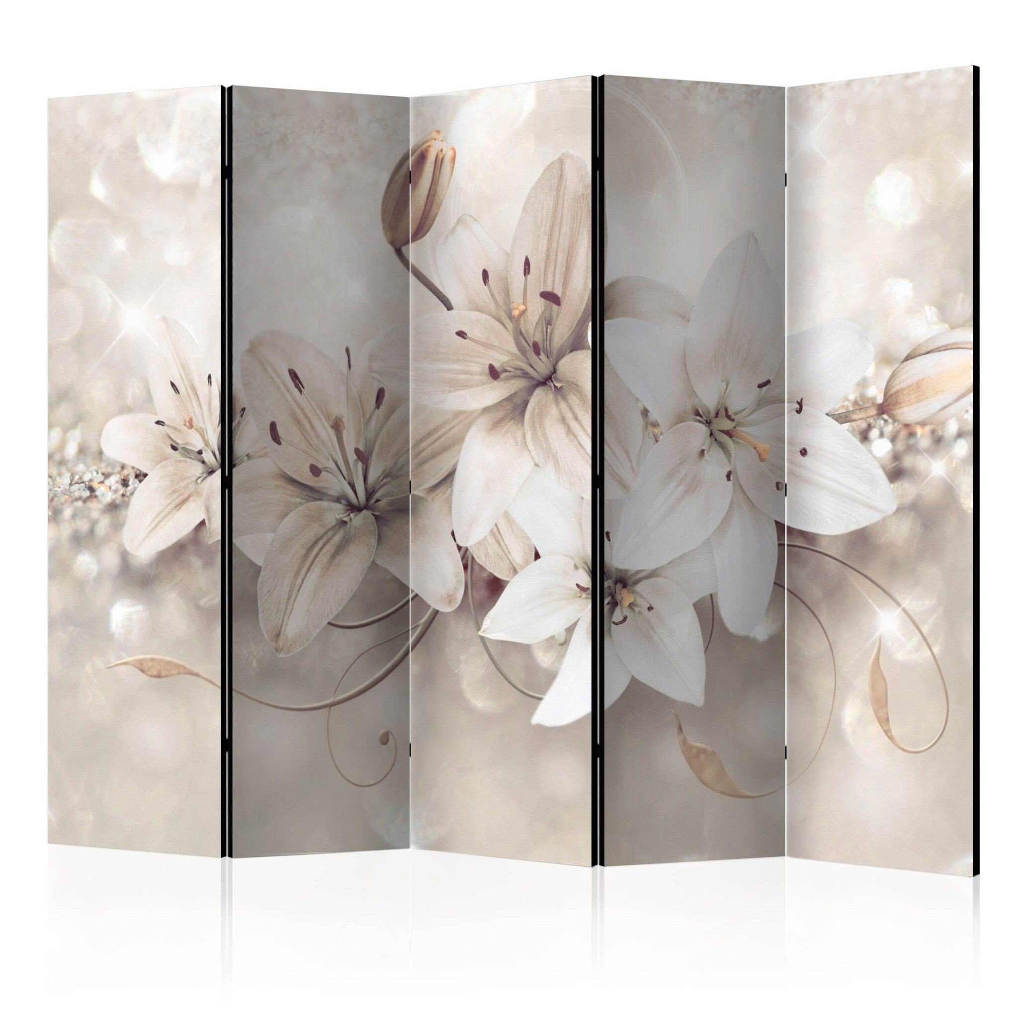 5-delad ljuddämpande rumsavdelare – Diamond lilies (225x172cm)