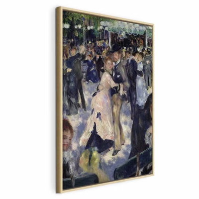 Pierre auguste renoir le – naturfärgad ram. Många festklädda gestalter samlas i en målad dansscen med blå, vita och rosa färgskiftningar.