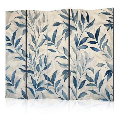 5-delad ljuddämpande rumsavdelare – Leaves in blue – produktbild