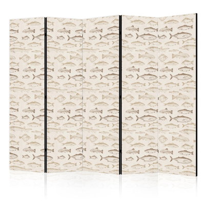 5-delad ljuddämpande rumsavdelare – Fish in beige – produktbild
